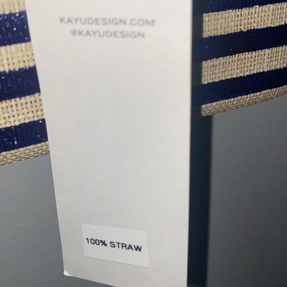 KAYU Blue Natural Stripe Straw Clutch Handbag - Picture 5 of 10